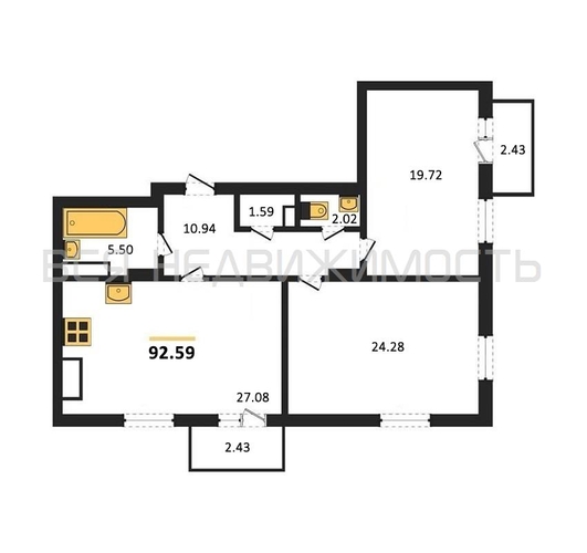 2-комнатная квартира, 92.59кв.м - изображение 0