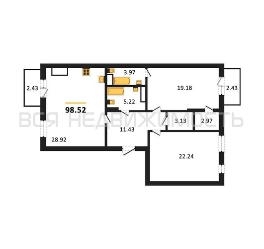2-комнатная квартира, 98.52кв.м - изображение 0