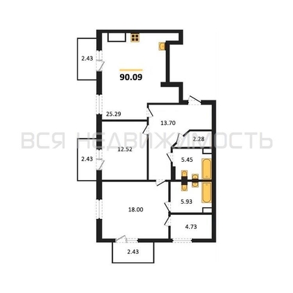 2-комнатная квартира, 90.09кв.м - изображение