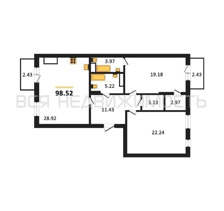 2-комнатная квартира, 98.52кв.м - изображение