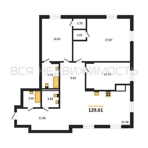 3-комнатная квартира, 129.61кв.м - изображение 0