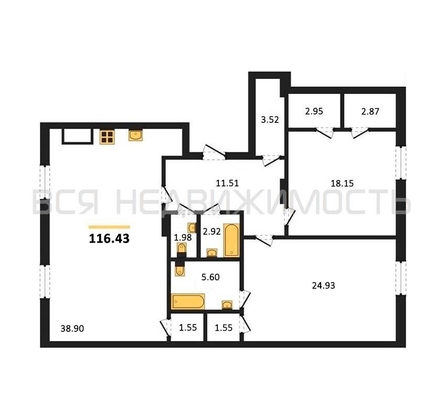 2-комнатная квартира, 116.43кв.м - изображение