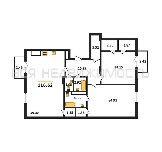 2-комнатная квартира, 116.62кв.м - изображение 0