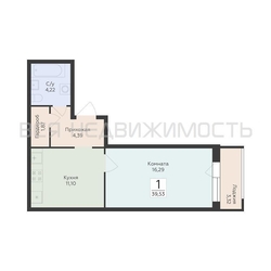 1-комнатная квартира, 39.53кв.м - изображение 1
