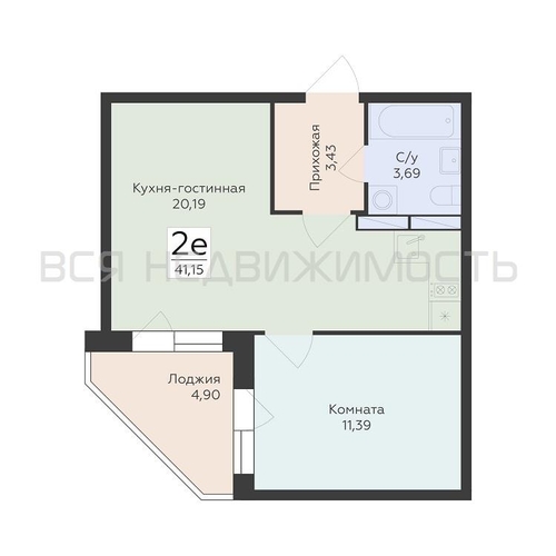 1-комнатная квартира, 41.15кв.м - изображение 0