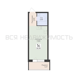 квартира-студия, 26,4кв.м. - изображение 1
