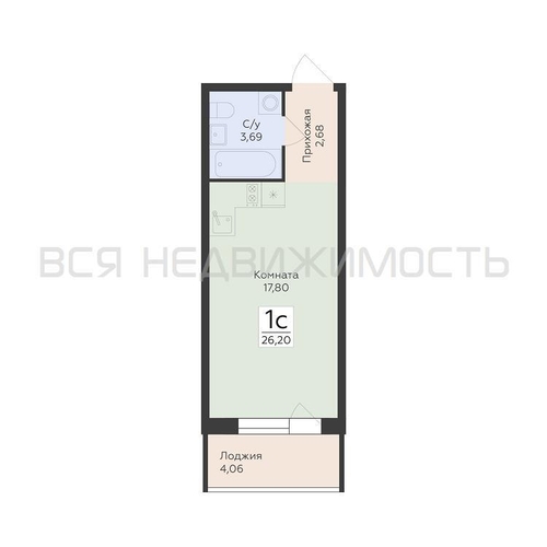 квартира-студия, 26,2кв.м. - изображение 0