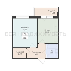1-комнатная квартира, 40.24кв.м - изображение 1