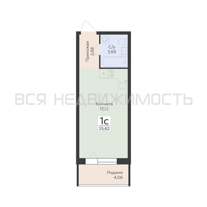 квартира-студия, 25,62кв.м. - изображение