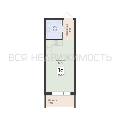 квартира-студия, 25,62кв.м. - изображение 0