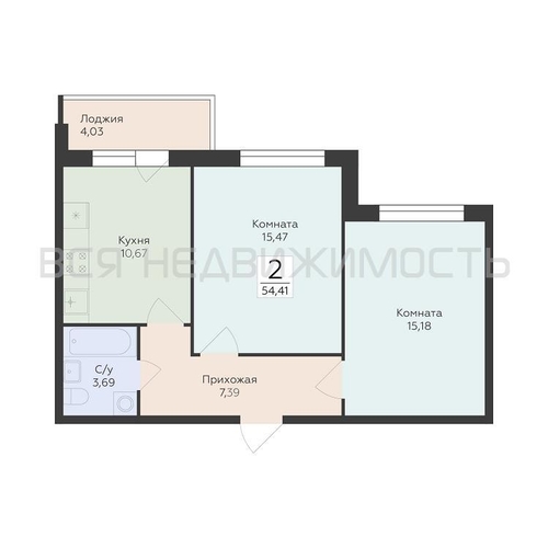 2-комнатная квартира, 54.41кв.м - изображение 0
