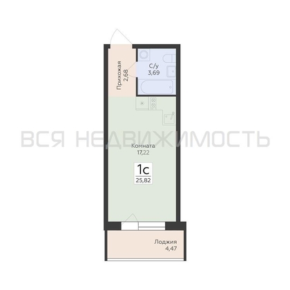 квартира-студия, 25,82кв.м. - изображение