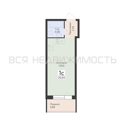 квартира-студия, 25,04кв.м. - изображение
