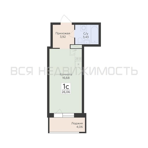 квартира-студия, 26,06кв.м. - изображение 0