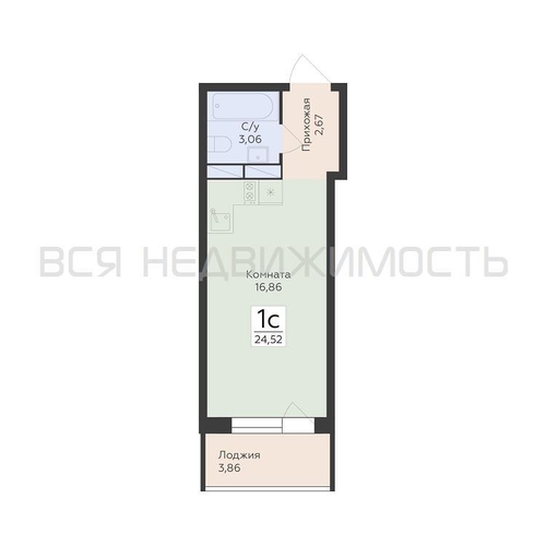 квартира-студия, 24,52кв.м. - изображение 0