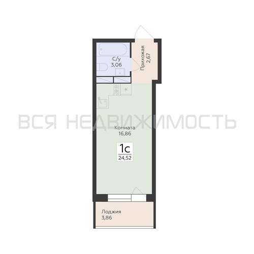 квартира-студия, 24,52кв.м. - изображение 0