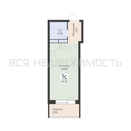 квартира-студия, 24,52кв.м. - изображение