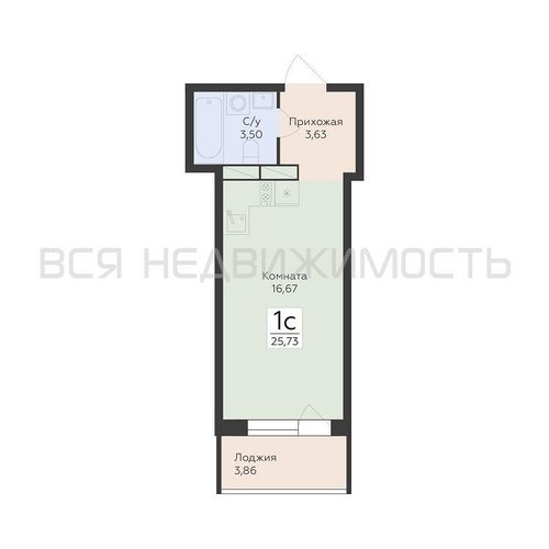 квартира-студия, 25,73кв.м. - изображение 0