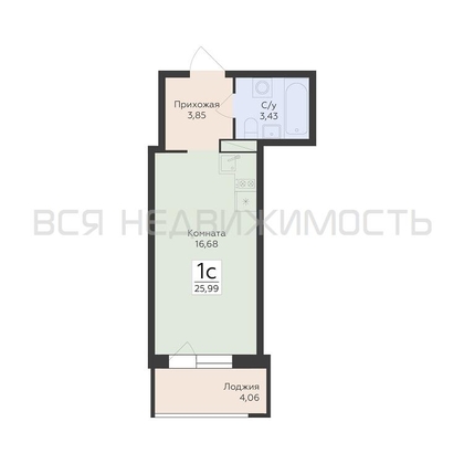 квартира-студия, 25,99кв.м. - изображение