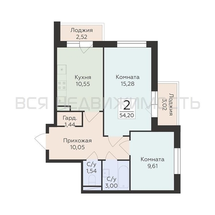 2-комнатная квартира, 54.2кв.м - изображение