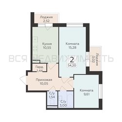 2-комнатная квартира, 54.2кв.м - изображение 1