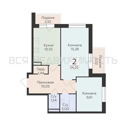 2-комнатная квартира, 54.2кв.м - изображение
