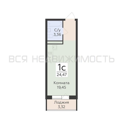 квартира-студия, 24,47кв.м. - изображение