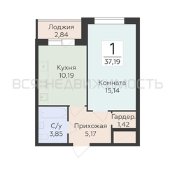 1-комнатная квартира, 37.19кв.м - изображение 1