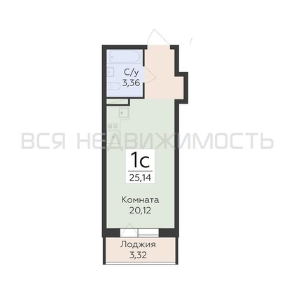 квартира-студия, 25,14кв.м. - изображение