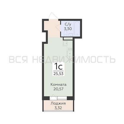 квартира-студия, 25,53кв.м. - изображение