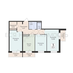 3-комнатная квартира, 78.17кв.м - изображение 1