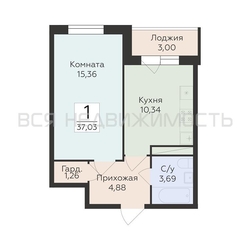 1-комнатная квартира, 37.03кв.м - изображение 1