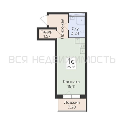 квартира-студия, 25,56кв.м. - изображение