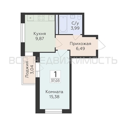 1-комнатная квартира, 37.03кв.м - изображение 1