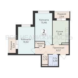 2-комнатная квартира, 59.13кв.м - изображение 1