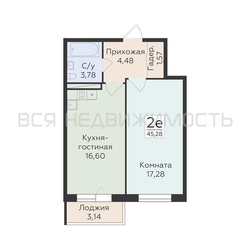 1-комнатная квартира, 45.28кв.м - изображение 1