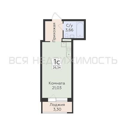 квартира-студия, 26,34кв.м. - изображение