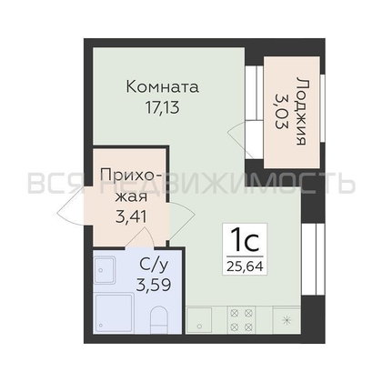 квартира-студия, 25,64кв.м. - изображение