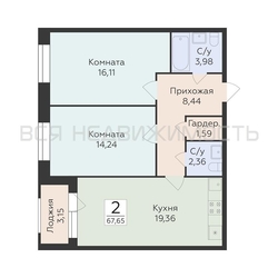 2-комнатная квартира, 67.65кв.м - изображение 1