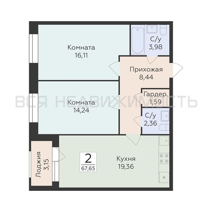 2-комнатная квартира, 67.65кв.м - изображение
