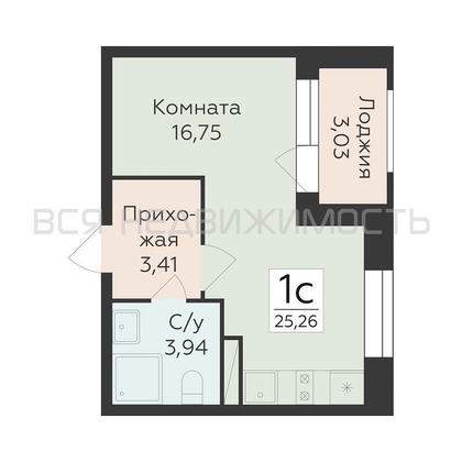квартира-студия, 25,26кв.м. - изображение