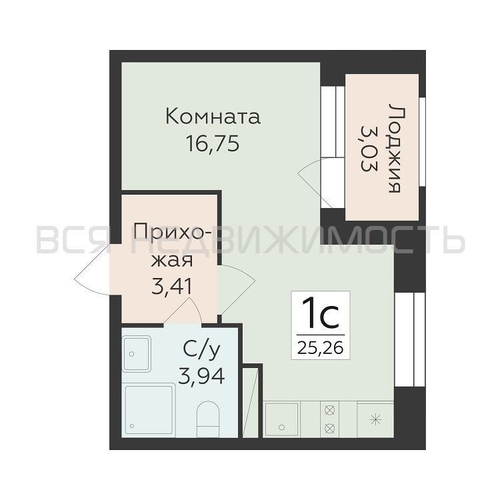 квартира-студия, 25,26кв.м. - изображение 0
