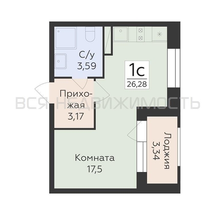 квартира-студия, 26,28кв.м. - изображение