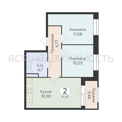 2-комнатная квартира, 50.92кв.м - изображение