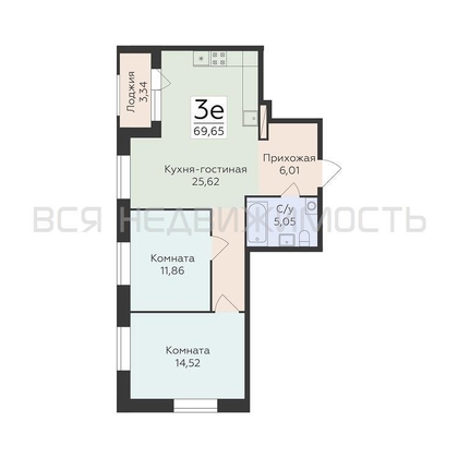 2-комнатная квартира, 69.65кв.м - изображение
