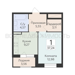 1-комнатная квартира, 37.24кв.м - изображение 1