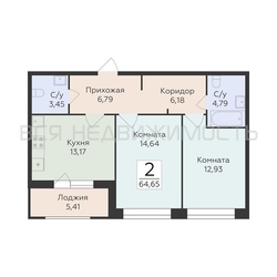 2-комнатная квартира, 64.65кв.м - изображение 1