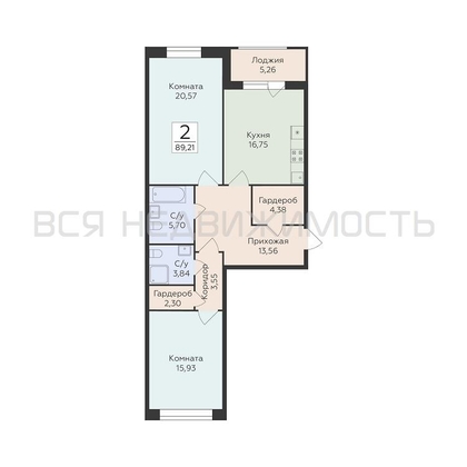 2-комнатная квартира, 89.21кв.м - изображение