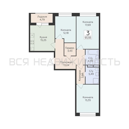 3-комнатная квартира, 93.93кв.м - изображение