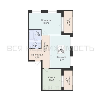 2-комнатная квартира, 71.6кв.м - изображение